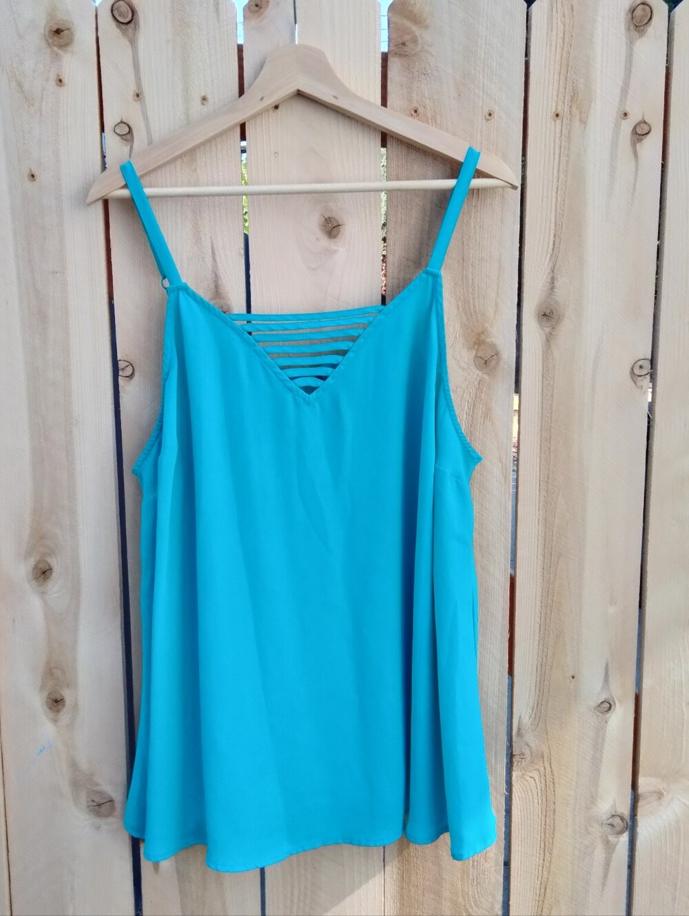 Torrid Plus Sz 2 Teal Blue Lattice V-Neck Swing Cami Tank Top Adjustable Straps